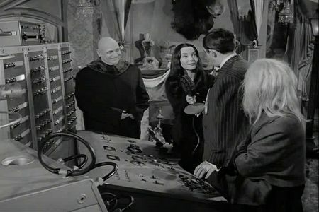 Jackie Coogan, John Astin, Marie Blake, and Carolyn Jones in The Addams Family (1964)