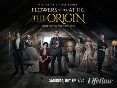 Jemima Rooper, Paul Wesley, Max Irons, Hannah Dodd, and T'Shan Williams in Flowers in the Attic: The Origin (2022)