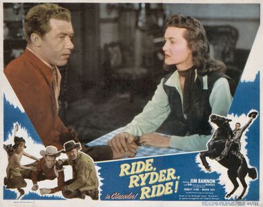Jim Bannon, Emmett Lynn, Don Reynolds, and Peggy Stewart in Ride, Ryder, Ride! (1949)