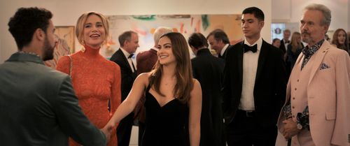 Lena Olin, Anthony Head, Camila Mendes, and Archie Renaux in Upgraded (2024)