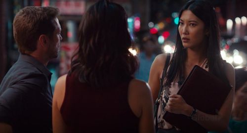 Jason Priestley, Cindy Sampson, and Lily Gao in Private Eyes: It Happened One Fight (2019)