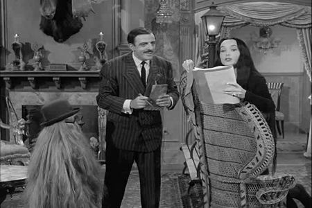 John Astin, Carolyn Jones, and Felix Silla in The Addams Family (1964)