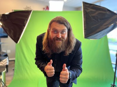 BTS Photo of Actor Brandon Krum recording green screen footage for a couple feature films!