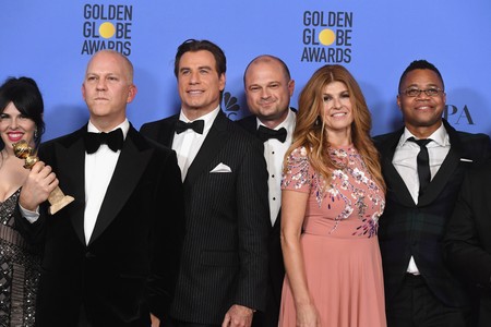 John Travolta, Cuba Gooding Jr., Connie Britton, Ryan Murphy, and Brad Simpson at an event for The 74th Annual Golden Gl