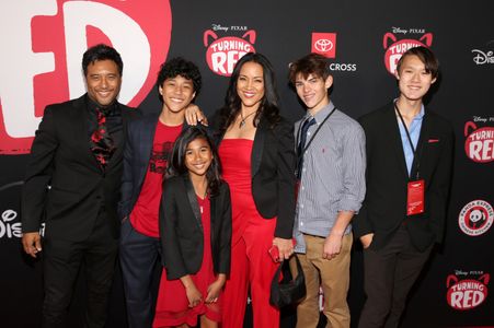 Micaiah Chen at the Turning Red premiere with family and friends