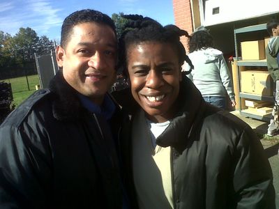 Alan R. Rodriguez with Uzo Aduba on the set of Orange is The New Black.
