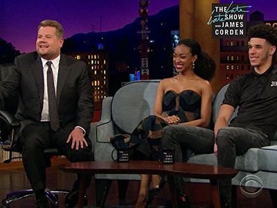 James Corden, Sonequa Martin-Green, and Lonzo Ball in The Late Late Show with James Corden (2015)
