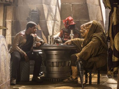 This is still capture from Star Wars the Force Awakens at Maz Kanata's castle. Finn considered joining the pirate crew o