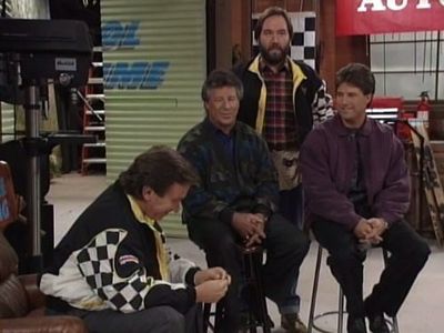Tim Allen, Mario Andretti, Michael Andretti, and Richard Karn in Home Improvement (1991)