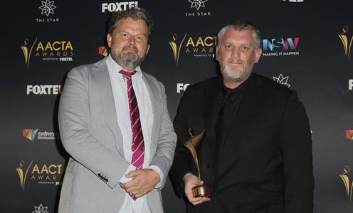 Ivan O'Mahoney and Nial Fulton with 2016 AACTA Documentary Award