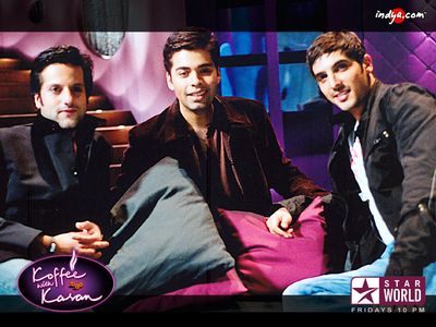 Fardeen Khan, Karan Johar, and Zayed Khan in Koffee with Karan (2004)