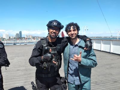 Shemar Moore and Artin John on set for S.W.A.T. #522