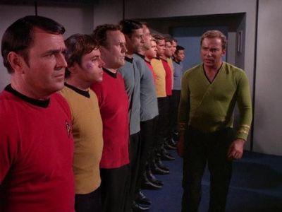 Walter Koenig, Colm Meaney, William Shatner, James Doohan, and Alexander Siddig in Star Trek: Deep Space Nine (1993)