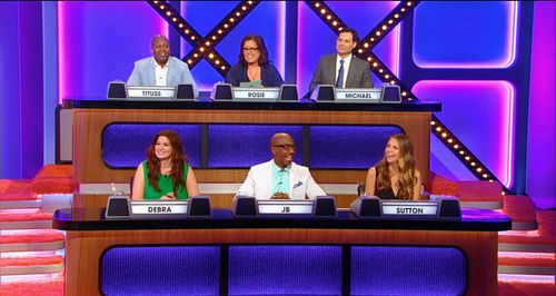 Debra Messing, Rosie O'Donnell, Michael Ian Black, J.B. Smoove, Sutton Foster, and Tituss Burgess in Match Game (2016)
