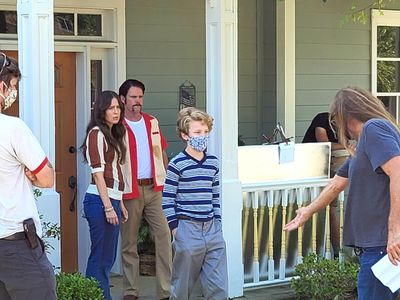 Still of Brock Duncan with director Greg Nicotero and actors Kevin Dillon and Jana Allen
