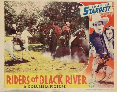 Olin Francis, Iris Meredith, Bob Nolan, and Charles Starrett in Riders of Black River (1939)