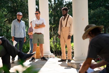Director Mark Amin (L), DP Jeremy Rouse (C), and Star Dayo Okeniyi (R) in Emperor (2019)