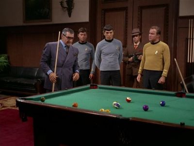 Leonard Nimoy, William Shatner, DeForest Kelley, Anthony Caruso, and Lee Delano in Star Trek (1966)
