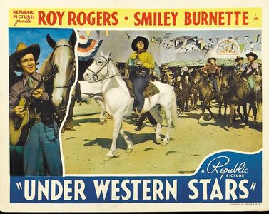Roy Rogers, Smiley Burnette, Trigger, Maple City Four, Art Janes, Al Rice, Fritz Meissner, and Pat Petterson in Under We