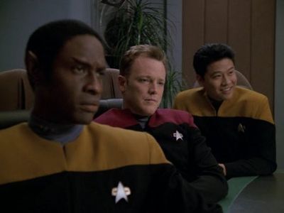Robert Duncan McNeill, Tim Russ, and Garrett Wang in Star Trek: Voyager (1995)