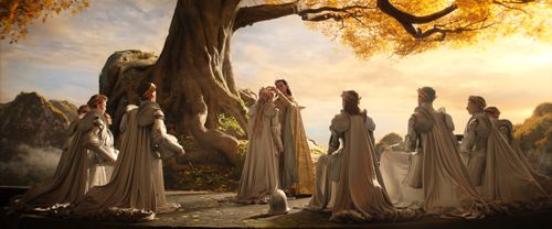 Benjamin Walker, Kip Chapman, Fabian McCallum, Morfydd Clark, and Cameron Brown in The Lord of the Rings: The Rings of P