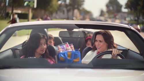 Michelle Mao as Amber Wieners with Lacey Chabert as Gretchen Wieners in the Walmart Mean Girls Campaign