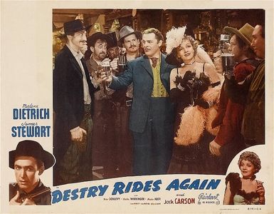 Marlene Dietrich, Brian Donlevy, Mischa Auer, Warren Hymer, and Allen Jenkins in Destry Rides Again (1939)