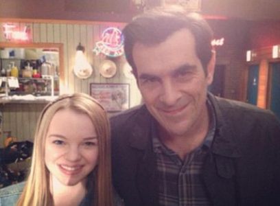 Olivia Keegan and Ty Burrell on the set of Modern Family