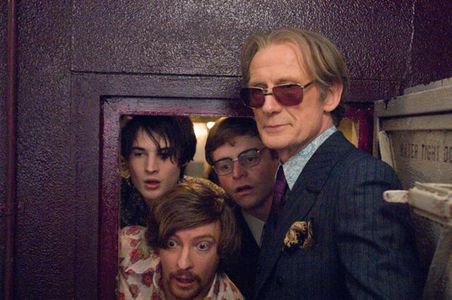 Will Adamsdale, Bill Nighy, Tom Sturridge, and Rhys Darby in The Boat That Rocked (2009)