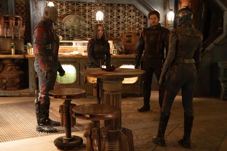 Chris Pratt, Dave Bautista, Karen Gillan, and Pom Klementieff in Guardians of the Galaxy Vol. 3 (2023)