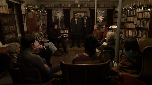 Alfred Molina, Julian Bailey, Rossif Sutherland, Pierre Simpson, Frédéric-Antoine Guimond, and Anna Tierney in Three Pin
