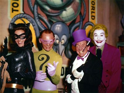 Cesar Romero, Frank Gorshin, Burgess Meredith, and Lee Meriwether in Batman (1966)