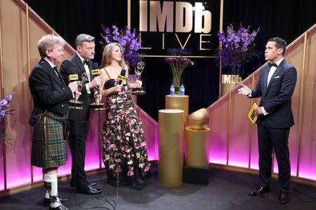 Charlie Brooker, Dave Karger, Annabel Jones, and Russell McLean at an event for IMDb at the Emmys (2016)