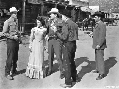 Johnny Mack Brown, Phyllis Coates, Dennis Moore, House Peters Jr., and Lyle Talbot in Man from Sonora (1951)