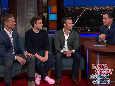 Stephen Colbert, Tommy Vietor, Jon Lovett, and Jon Favreau in The Late Show with Stephen Colbert (2015)