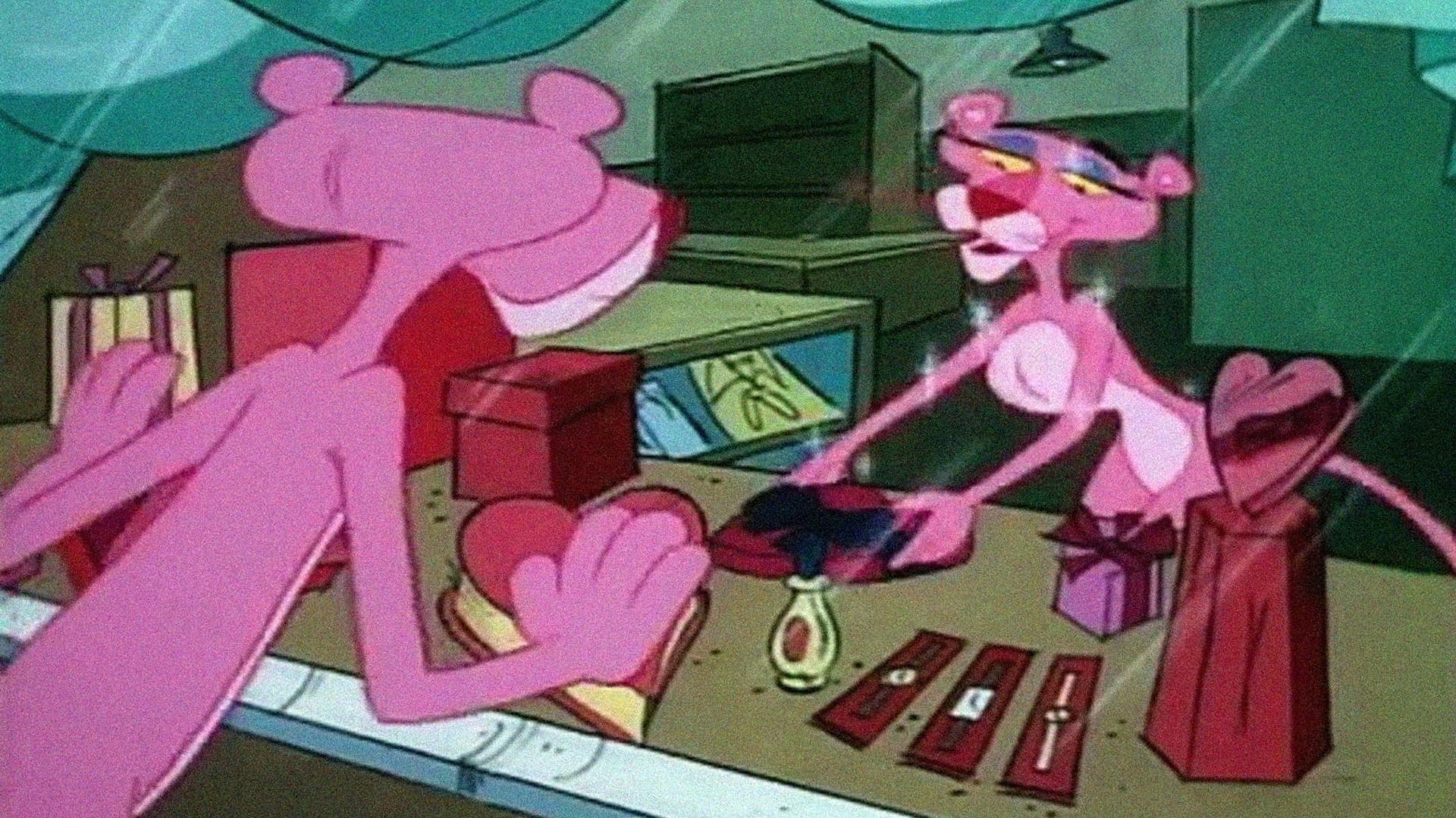 The Pink Panther in 'Pink at First Sight' background