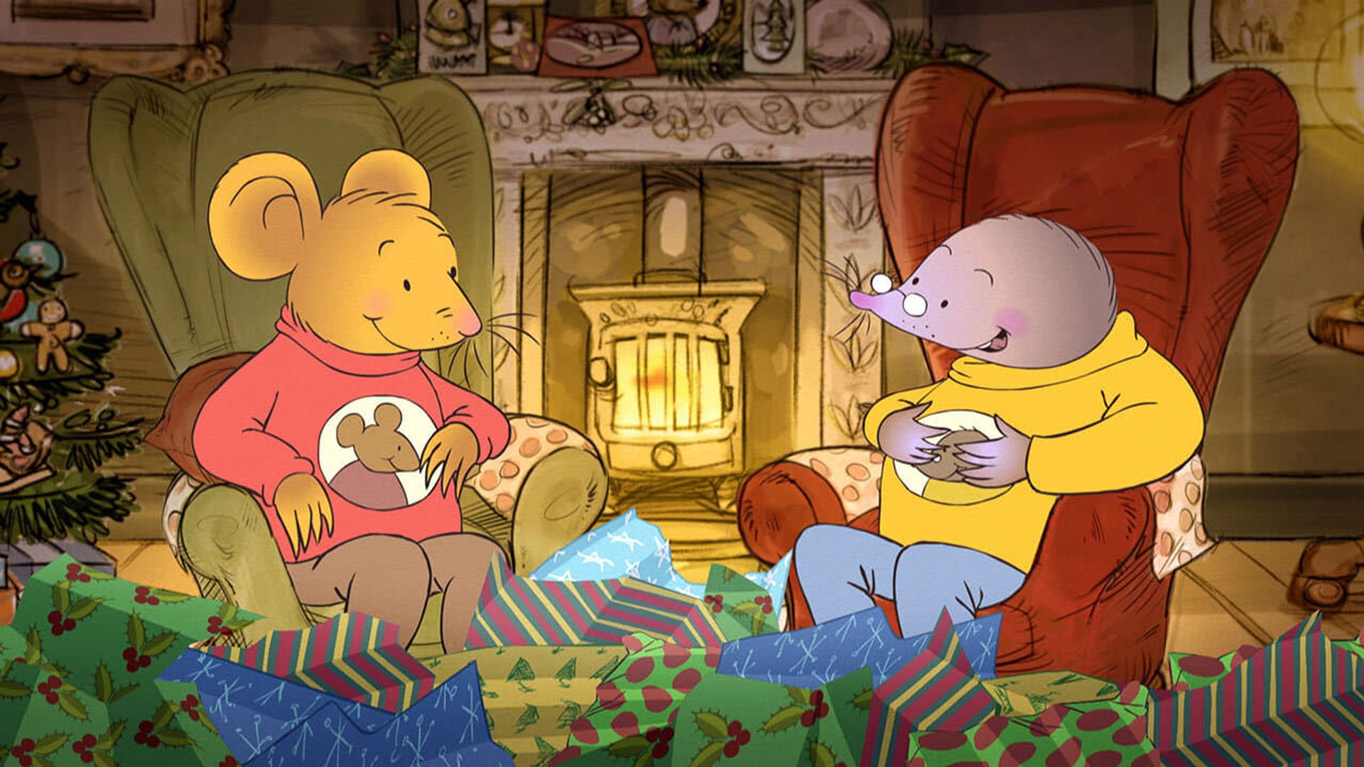 Mouse and Mole at Christmas Time background